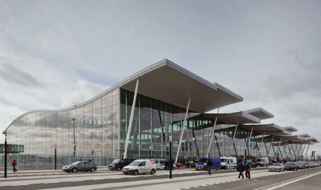 Frontal view of Wroclaw Airport.